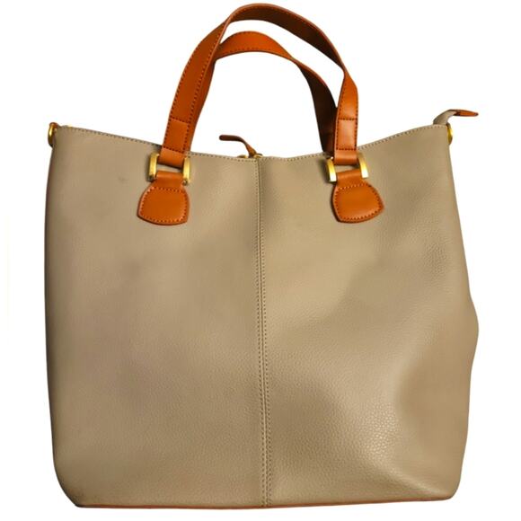 JOY & IMAN Alexandria Leather Twork travel tote bag in Taupe - Picture 2 of 9